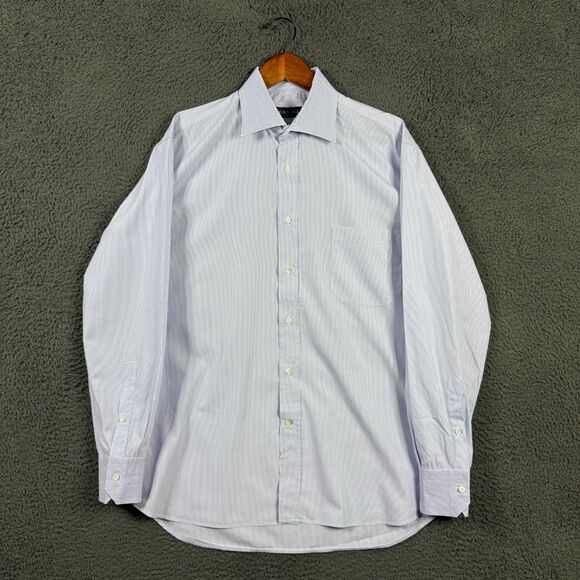 Canali Shirt Mens 16.5 Purple Striped Dress Shirt Spread Collar Made in Italy - Picture 1 of 13